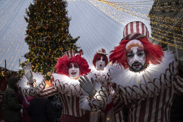 Performers add to the festivities in the lead-up to Orthodox Christmas, which is celebrated on January 7.