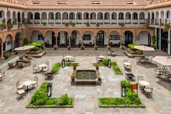 The spectacular courtyard of the Marriott El Convento Cusco Peru.