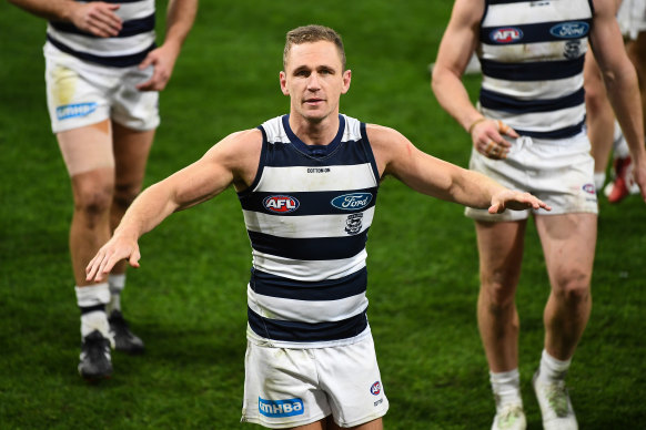 Joel Selwood was cleared for his fend-off of Josh Kelly.