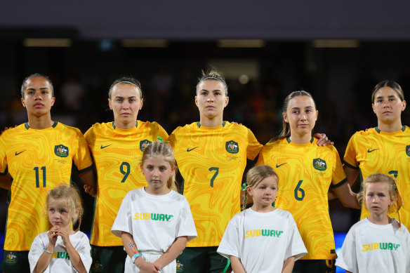 Mary Fowler, Caitlin Foord, Steph Catley, Clare Wheeler and Kyra Cooney-Cross.