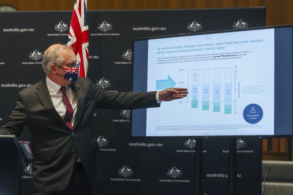 Prime Minister Scott Morrison during a press conference at Parliament House on Tuesday.