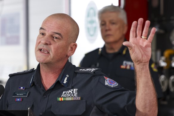 Fire Rescue Assistant Chief Fire Officer Mick Tisby announcing the findings on PFAS levels in firefighters.