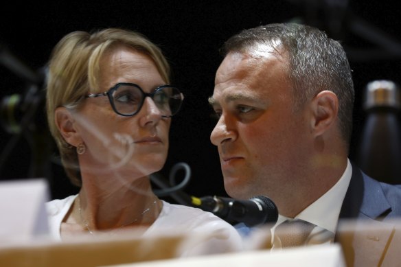 Independent candidate Zoe Daniel and Liberal incumbent Tim Wilson at the Goldstein community forum on Thursday evening last week.