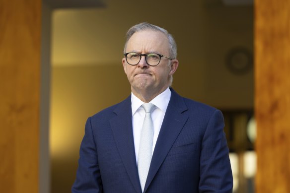 Prime Minister Anthony Albanese during a press conference at Parliament House in Canberra.