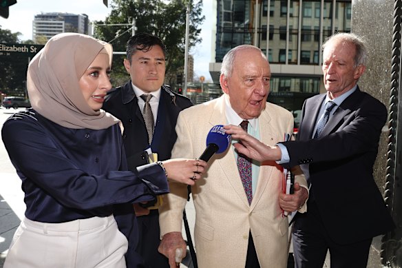 Alan Jones outside the Downing Centre Local Court on Wednesday.
