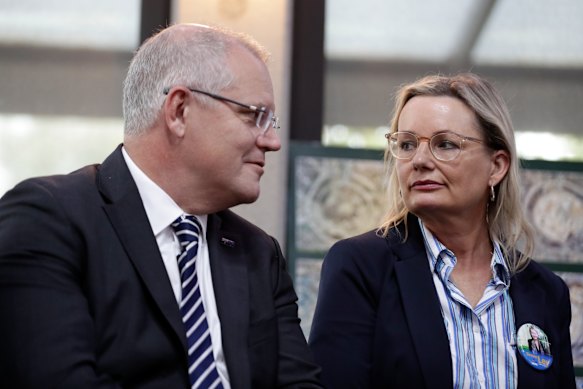Former prime minister Scott Morrison and current Liberal leader Sussan Ley, pictured in 2019.