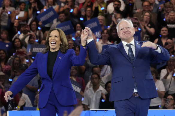 Democratic presidential nominee Kamala Harris and vice presidential nominee Tim “Coach” Walz. 