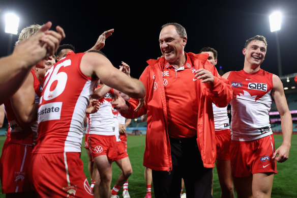 Sydney players showed their respect for coach John Longmire after a narrow win in his 300th game as coach.