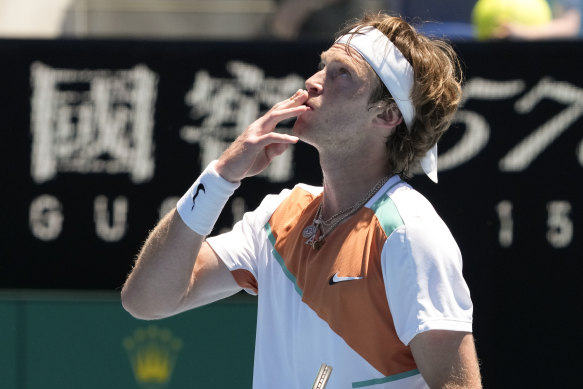 Andrey Rublev celebrates after defeating Ricardas Berankis.