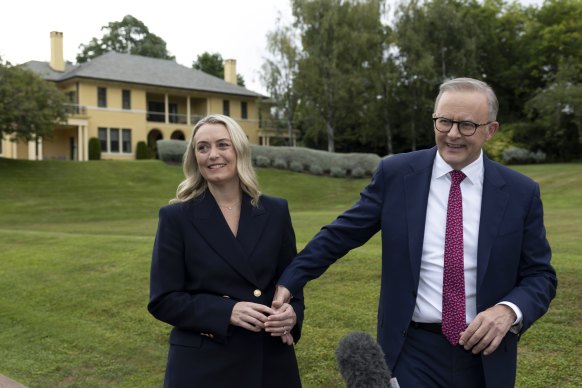 Anthony Albanese and Jodie Haydon announce their Valentine’s Day engagement.