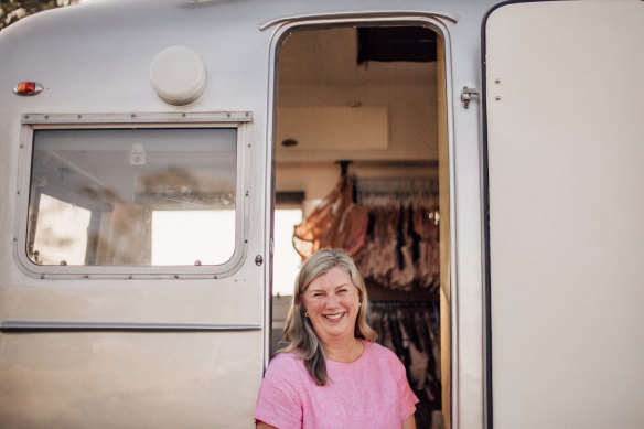 Philippa Mitchell clocks about 25,000 kilometres per year to reach women in remote areas in her bra-shop caravan. 