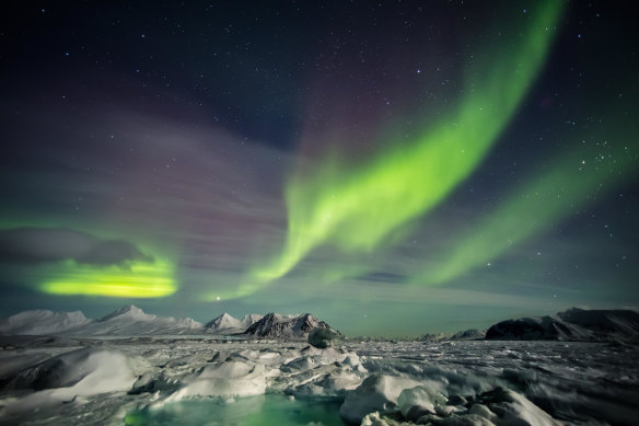 The Northern Lights seen in Spitsbergen, Svalbard. 