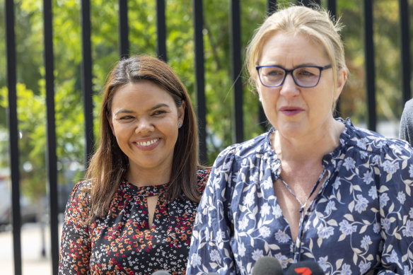 Premier Jacinta Allan, right, with the member-elect for Mulgrave, Eden Foster.