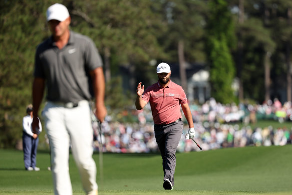 Brooks Koepka (front) surrendered a final-day Masters lead to Jon Rahm.  He’s probably not losing too much sleep about it.