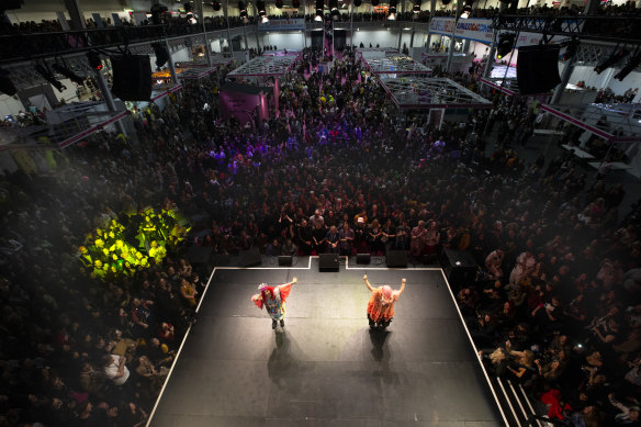 Horrora Shebang (left) and Miss Gaia Callas wow the crowd at the high-profile RuPaul DragCon UK event in London in January. 