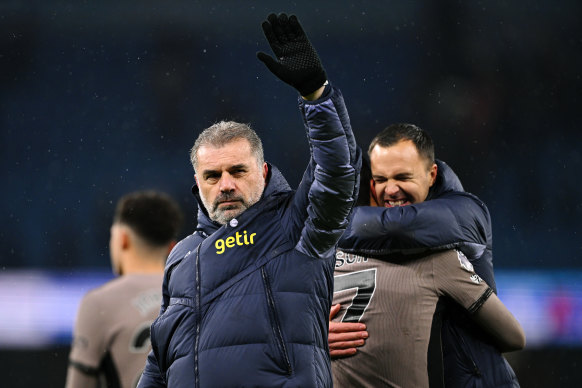 Ange Postecoglou salutes Tottenham Hotspur fans after the clash with Manchester City earlier this month.
