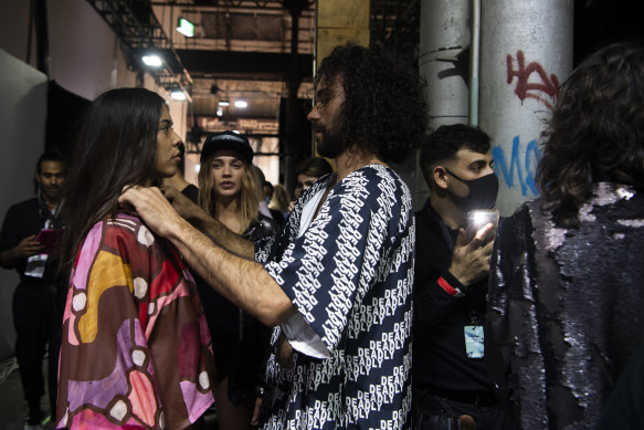 Final touch-ups backstage at the First Nations Show at Carriageworks.