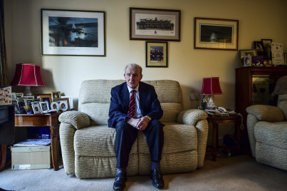 George “Johnny” Johnson, then aged 95, poses for a photo at his home in Bristol, England, 2017.