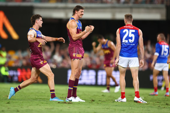 Joe Daniher has two goals in the first half.