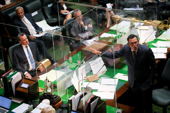 Premier Daniel Andrews and Opposition Leader Michael O’Brien in Parliament this week.