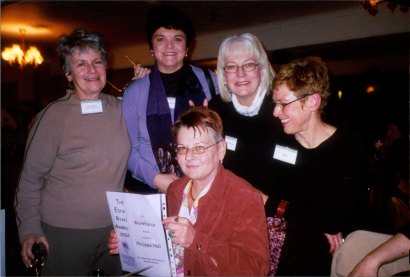 At the 2004 Edna Ryan awards for women who contribute to improving the lives of women and girls, (from left) Juliette Richter, Fran Hayes, meredith Burgmann, Di Fruin, Philippa Hall (seated).