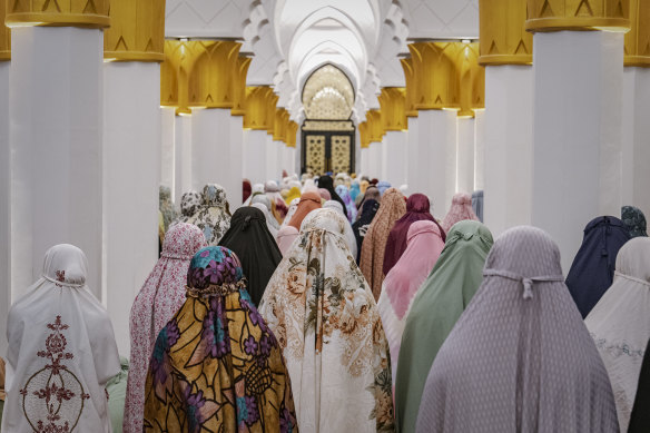 Muslims perform Tarawih prayers to mark the start of the holy month of Ramadan in Solo City, Indonesia in 2023.