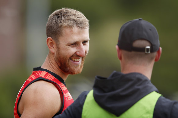 Dyson Heppell was back at training on Monday, along with the Bombers’ first to fourth year players.