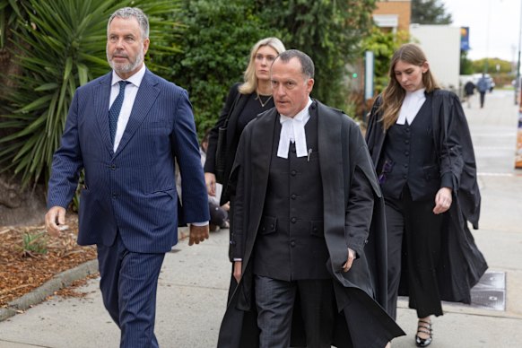 Erin Patterson’s legal team (from left): lawyers Bill Doogue and Ophelia Hollway, and barristers Colin Mandy, SC, and Sophie Stafford on Tuesday.