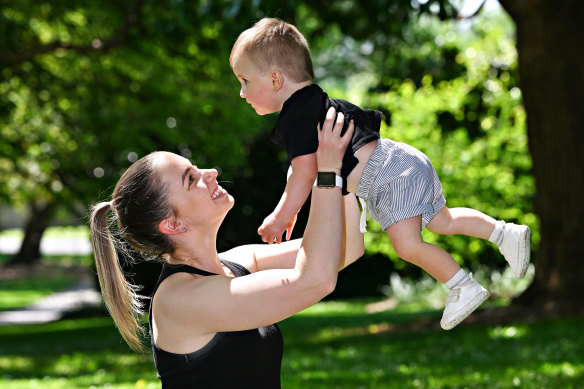Jaymie Salce with son Nixon, 16 months. She believed she would not be allowed to remain on medication for anxiety while pregnant.