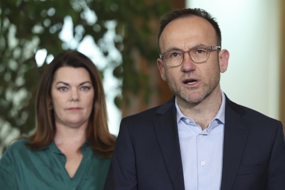 Greens leader Adam Bandt (right) and senator Sarah Hanson-Young.