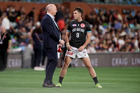 Ken Hinkley chatting with former charge Zak Butters back in May.