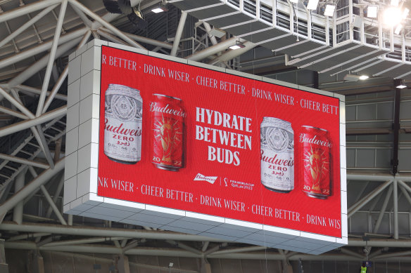 A big brand play: Budweiser advertisement during the FIFA World Cup in Qatar.