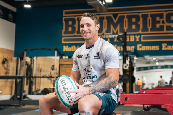 Corey Toole in the Brumbies gym ahead of the Waratahs game.
