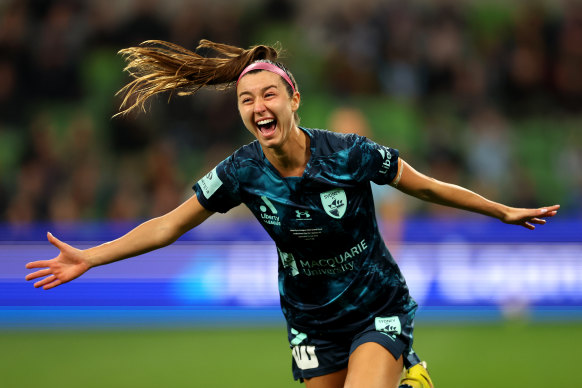 Shea Connors of Sydney FC scores during the grand final.