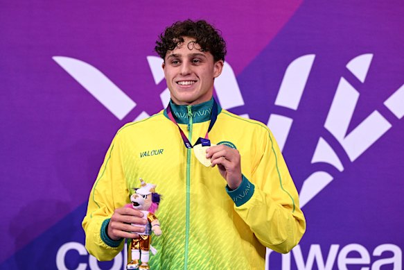 Kai Taylor after his 200m freestyle victory at the Commonwealth Games.