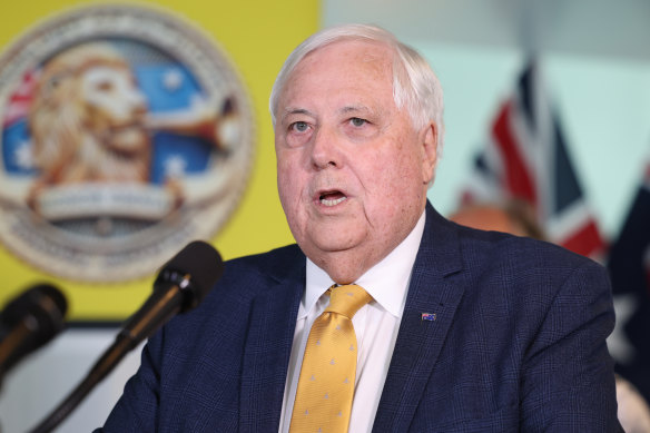 Clive Palmer during a press conference at Parliament House in Canberra.