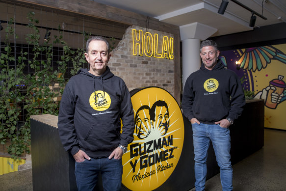 Co-chief executive officers of Guzman Y Gomez, Hilton Brett (left) and founder Steven Marks (right).