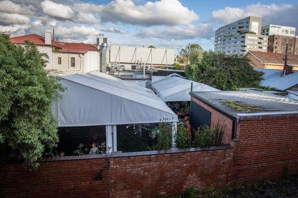 The temporary beer garden with a marquee.