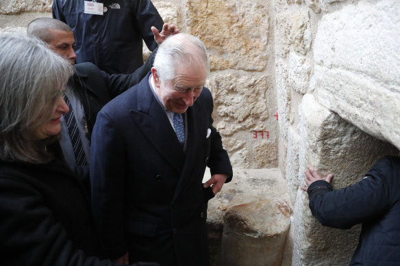 Britain's Prince Charles visits the Mosque of Omar in Bethlehem during a visit on Friday.