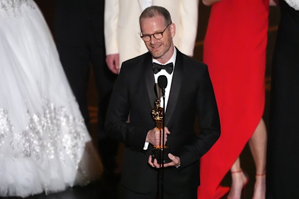 Joachim Trier accepts the award for international feature film for Sentimental Value.