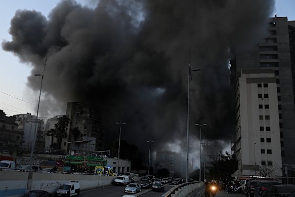 A commercial and residential building in Bachoura District in central Beirut is hit by one of three Israeli air strikes. An evacuation warning was given by the Israeli military one hour beforehand.