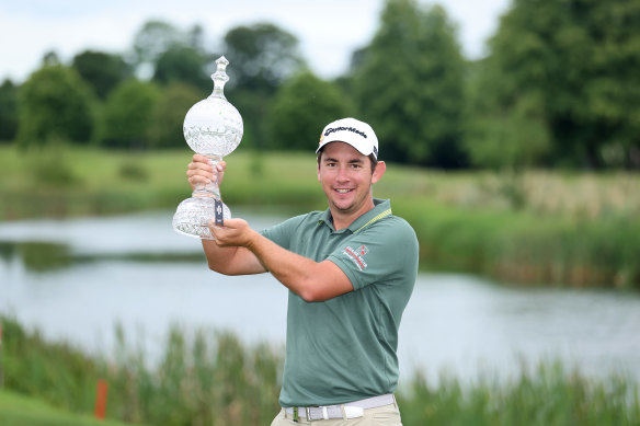 Lucas Herbert with the Irish Open trophy at Mount Juliet Golf Club on Sunday.