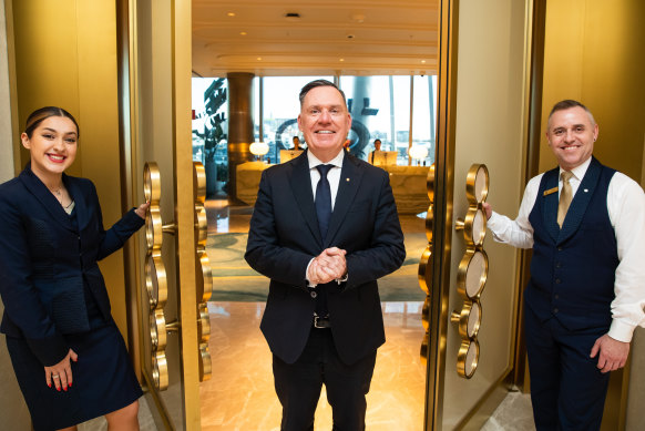 Crown Barangaroo chief executive Simon McGrath at the entrance to the gaming area which will open its doors on Monday.