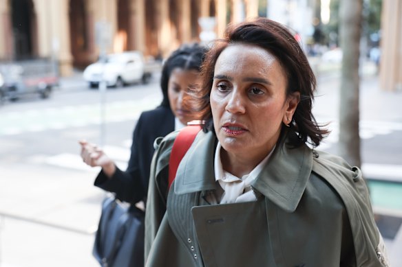 Producer Amanda Ghost arrives at the Federal Court in Sydney on Tuesday to hear Rebel Wilson’s evidence.