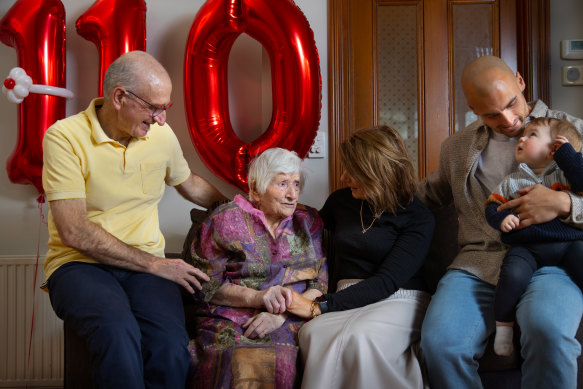 Marija Ruljancich celebrates her 110th birthday with generations of her family.