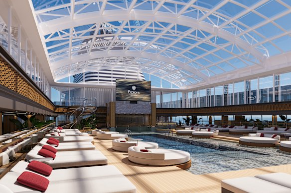 The design for Explora III’s Conservatory Pool and Bar.