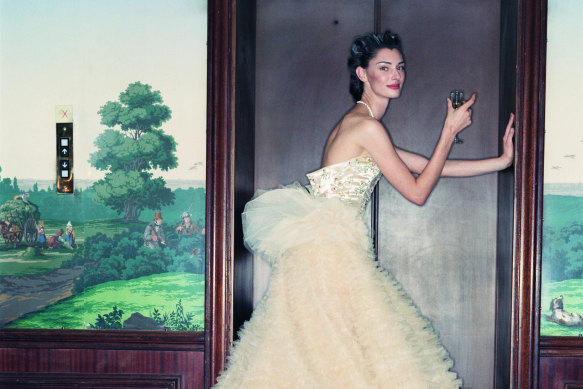 Australian model Anneliese Seubert in a Dior gown in 1997.