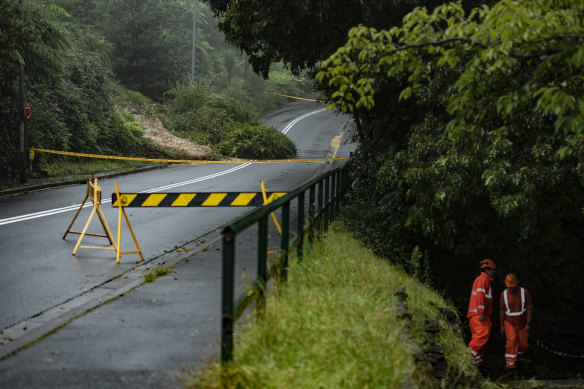 A landslide on Gang Gang Street in Katoomba, near the train line.