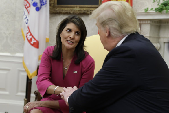 Donald Trump and Nikki Haley in the Oval Office in 2018.