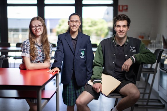 School dux Jennifer Schutz (left), Lola Aughey and James Edgar at Forest Hill College, which has broken into the ’30 club’.